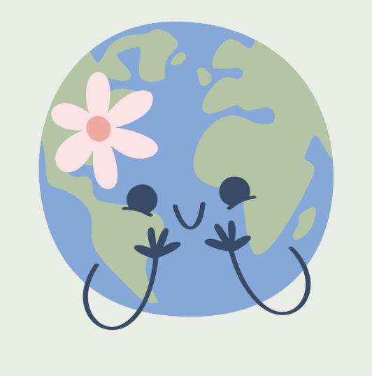 Illustration of a happy Earth with a flower